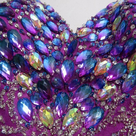 STRAPLESS Embellished L JEWELED Beaded Party Prom Mini Dress Magenta Cocktail - Picture 7 of 11